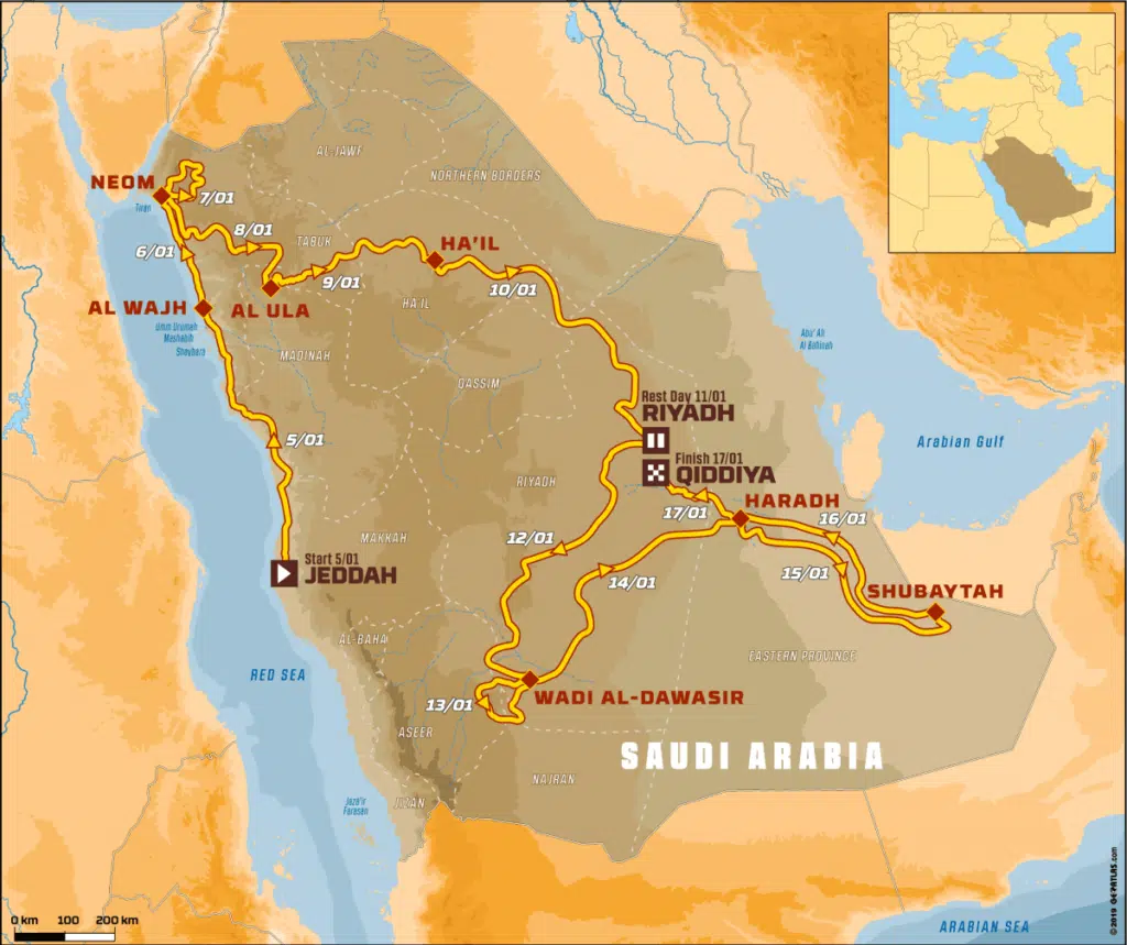 Parcours du Rallye Dakar 2020 en Arabie Saoudite 