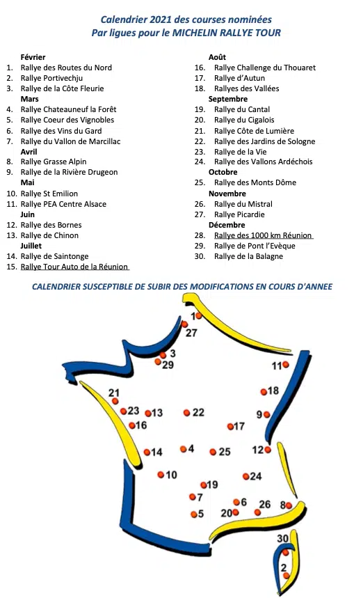 MICHELIN Rallye Tour - Calendrier 2021