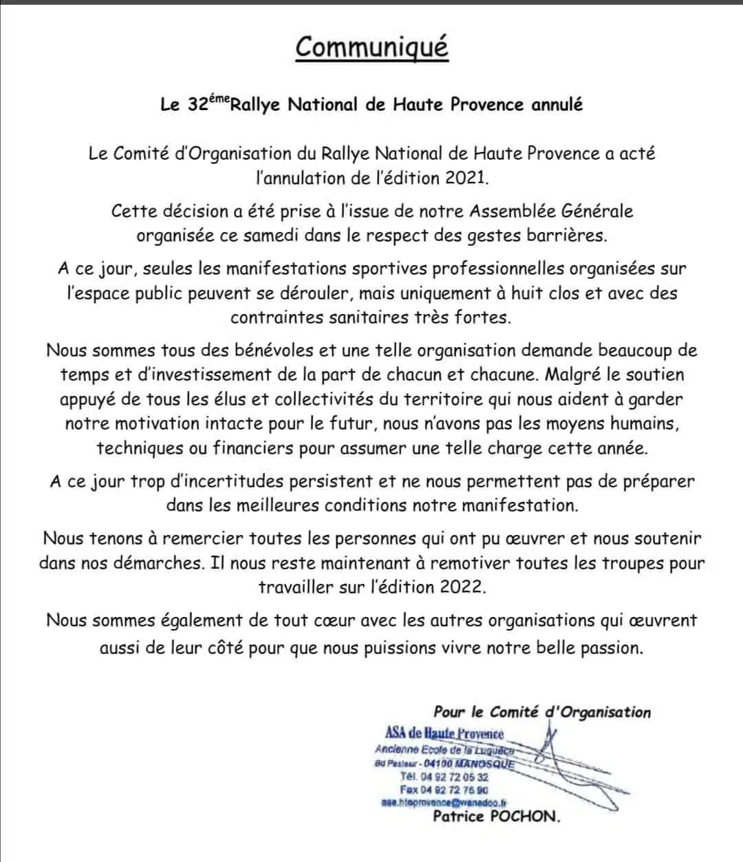 You are currently viewing Le 32 ème Rallye de Haute Provence annulé !