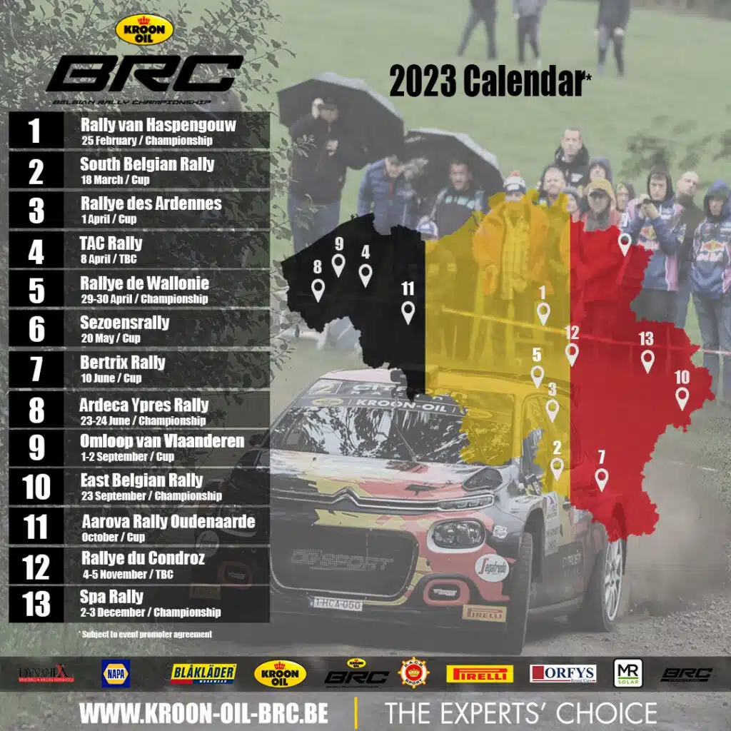 Calendrier Kroon-Oil Belgian Rally Championship 2023