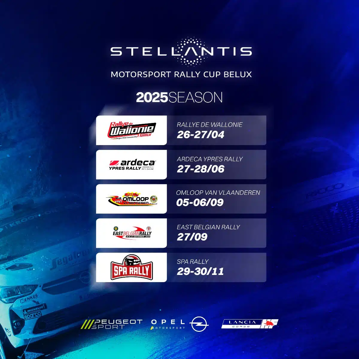 Lire la suite à propos de l’article Stellantis Motorsport Rally Cup Belux 2025 – Calendrier