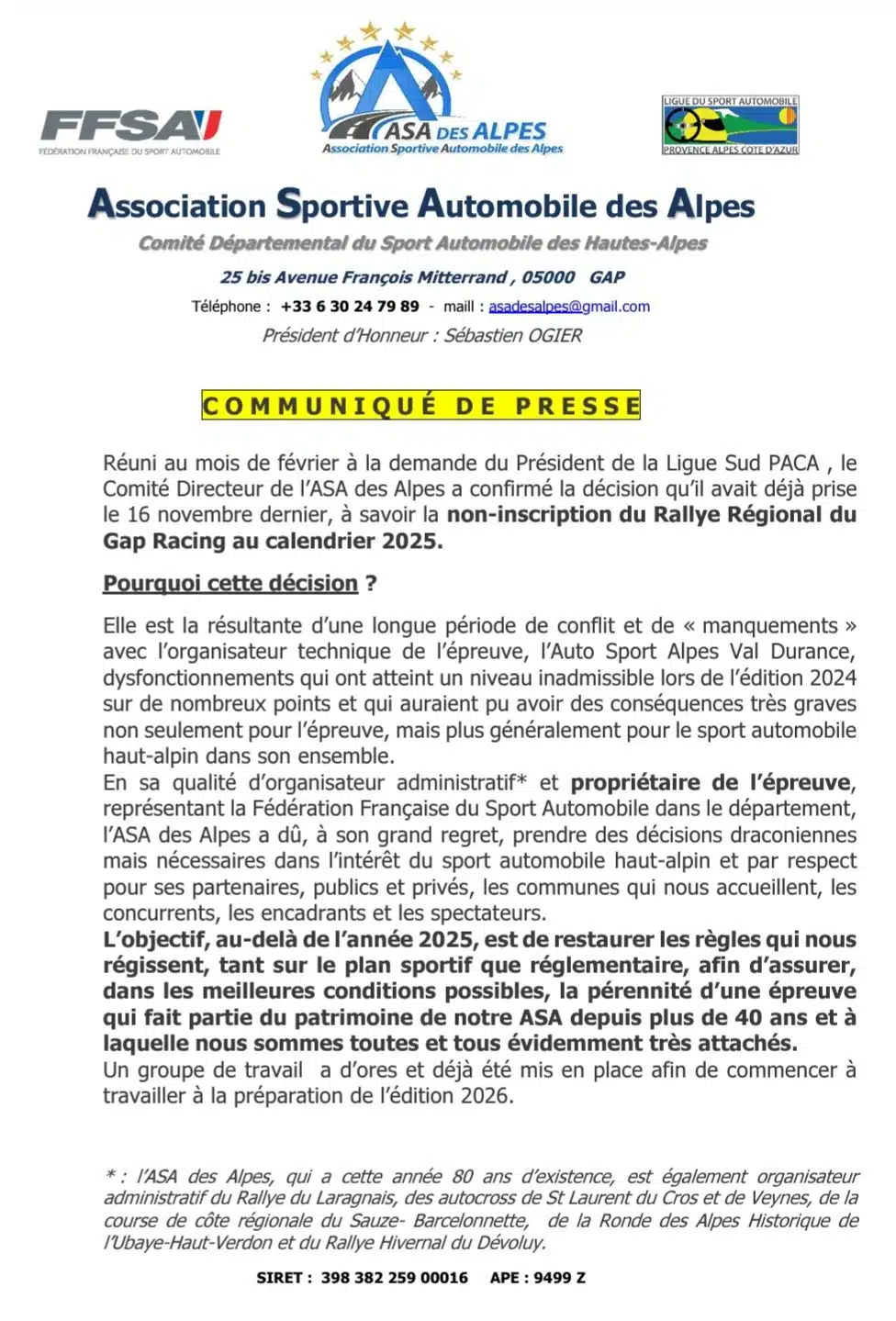 Lire la suite à propos de l’article Pas de Gap racing 2025