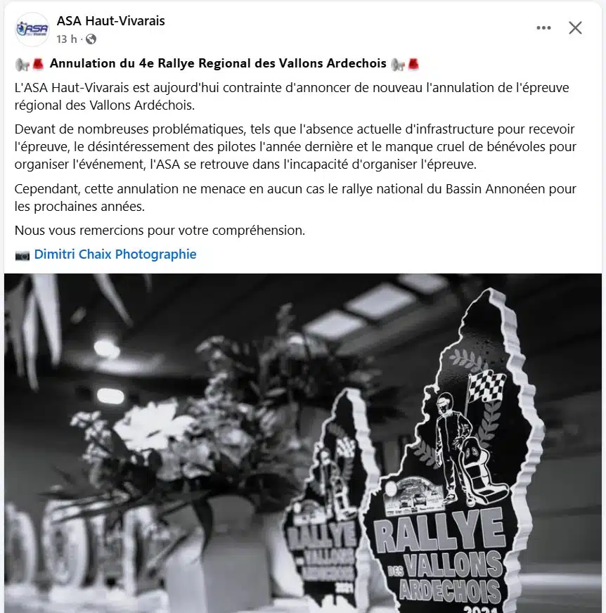 You are currently viewing Le Rallye des Vallons Ardéchois 2025 est annulé