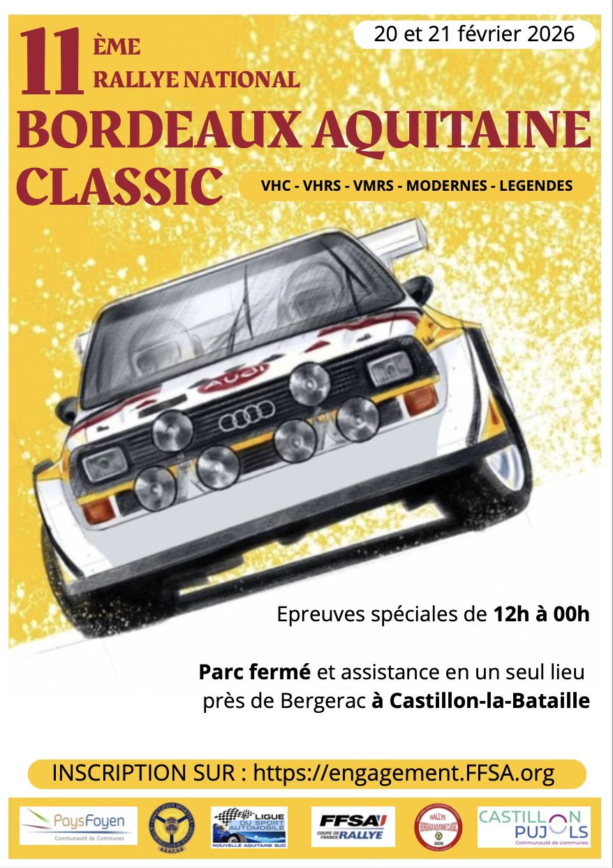 Lire la suite à propos de l’article Le Rallye Bordeaux Aquitaine Classic 2026 reporté !