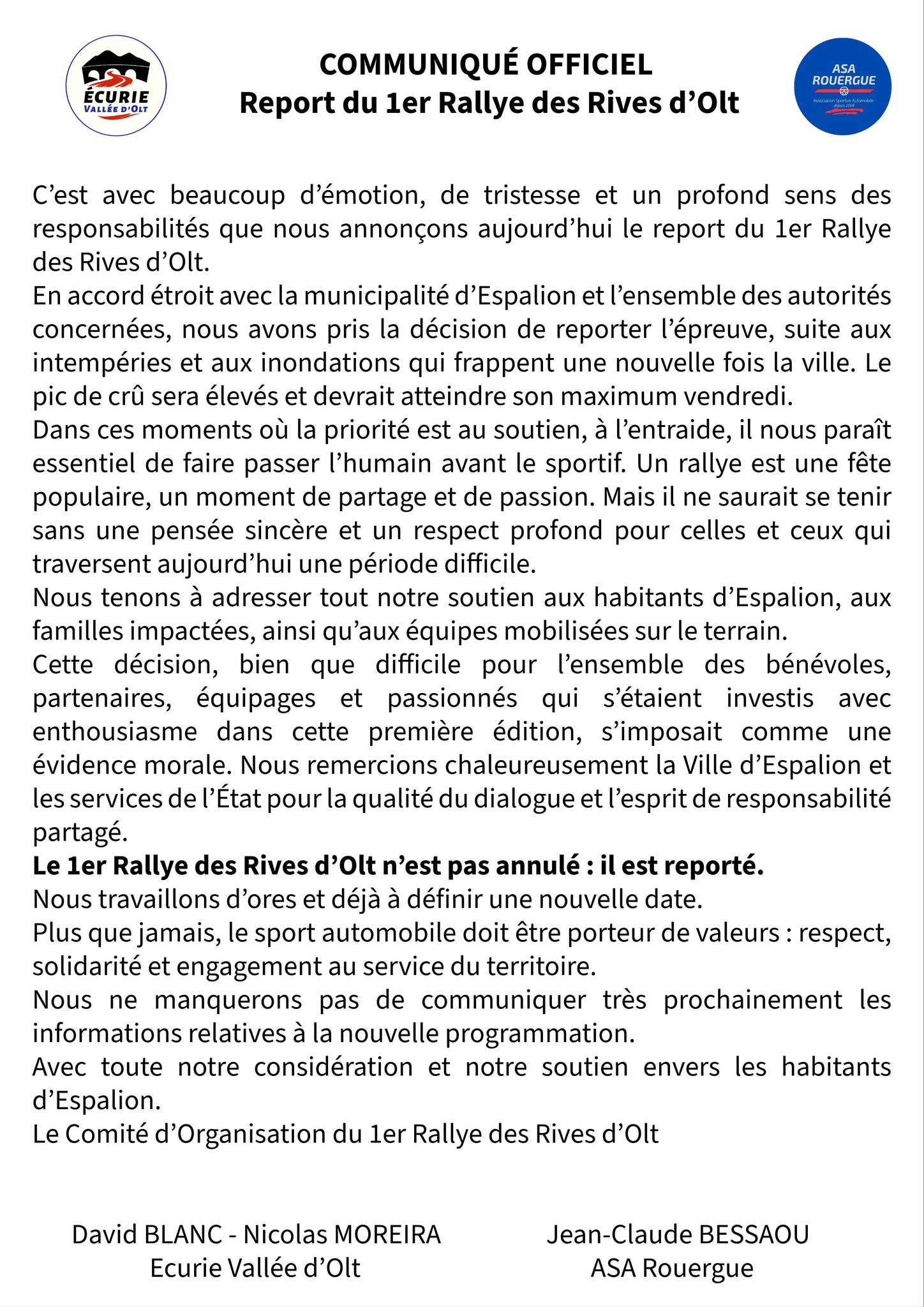 Lire la suite à propos de l’article Le 1er Rallye des Rives d&rsquo;Olt est reporté !