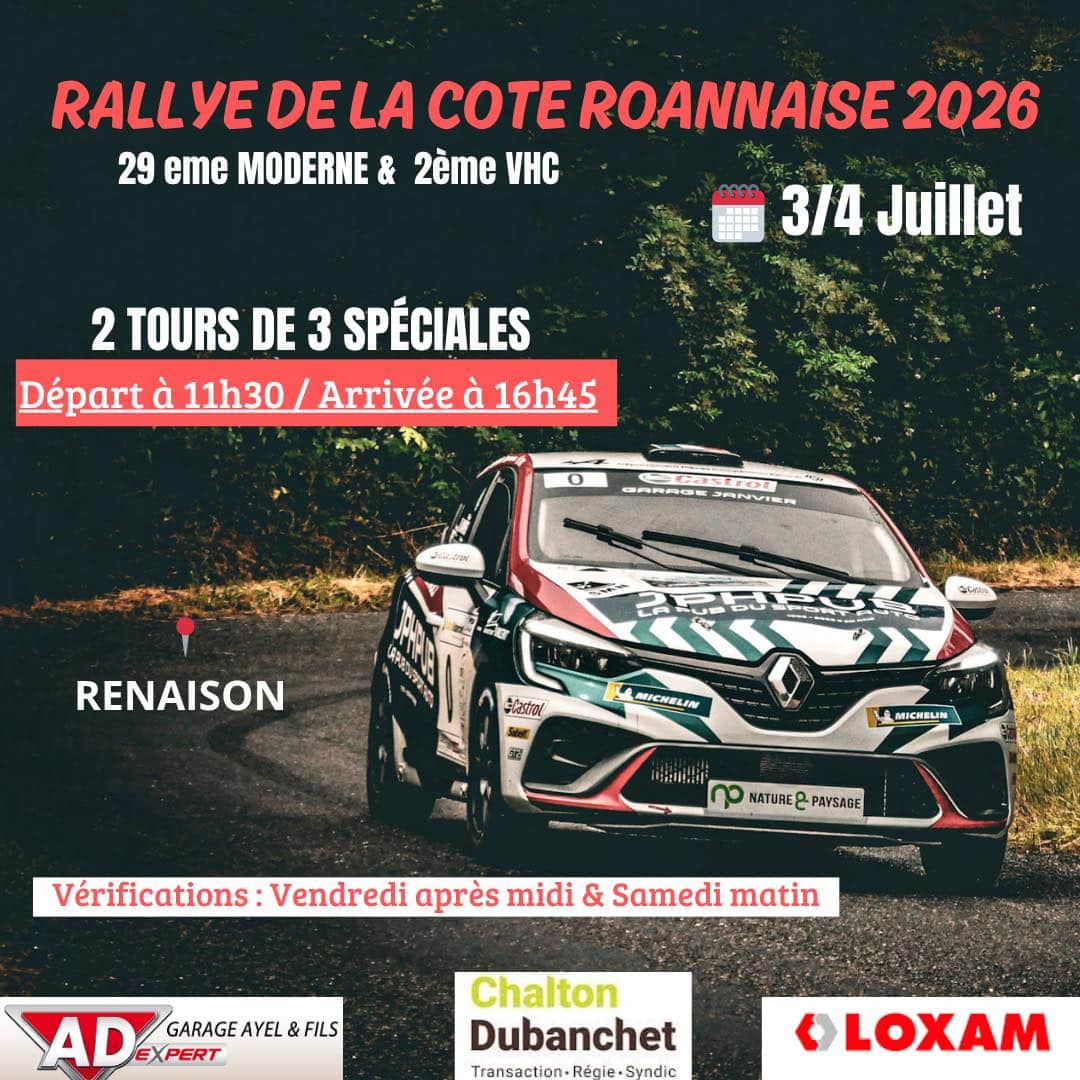 Lire la suite à propos de l’article Rallye de la Cote Roannaise 2026