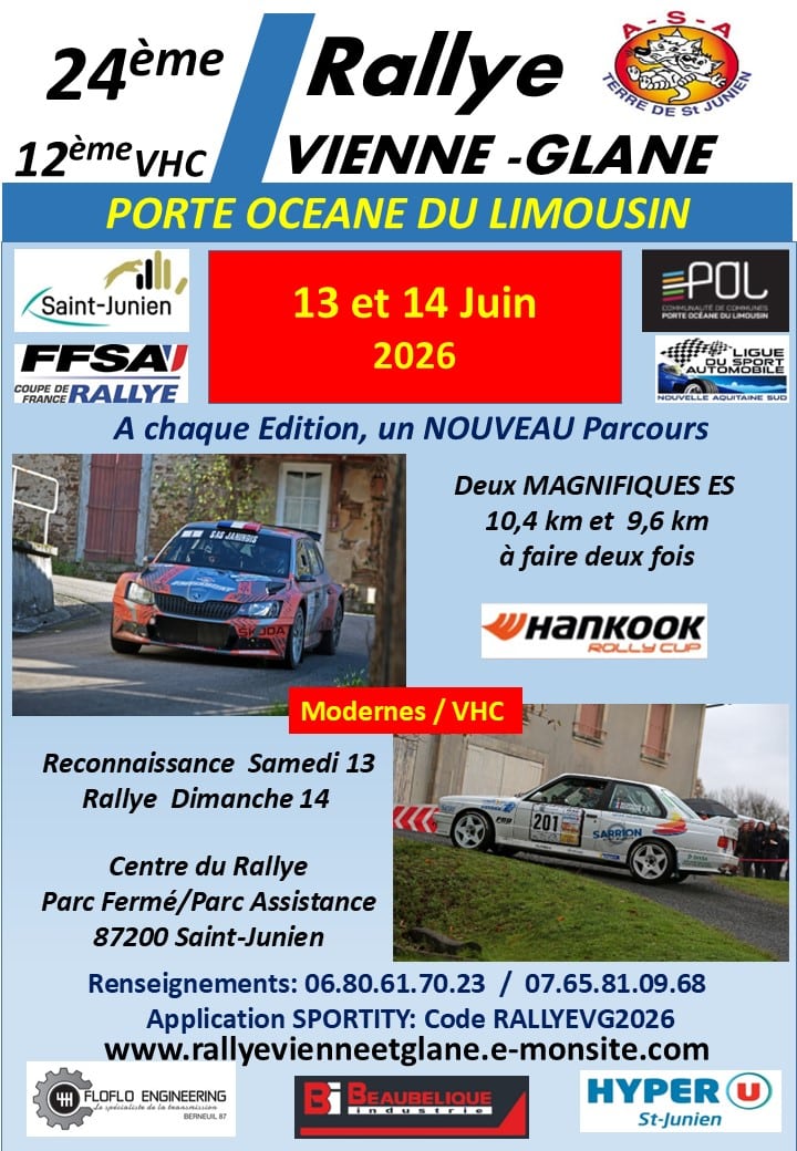 Lire la suite à propos de l’article Rallye Vienne Glane Porte Océane du Limousin 2026