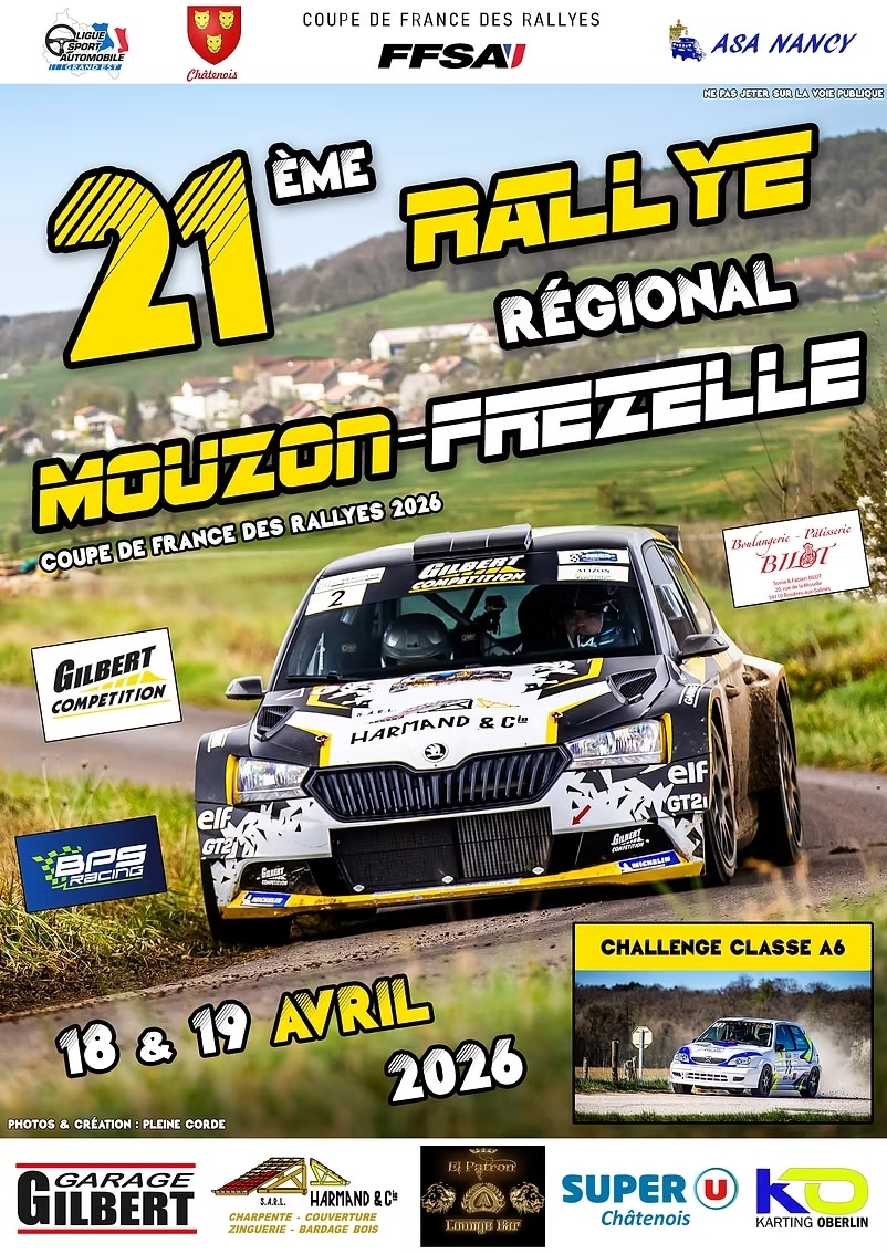 Lire la suite à propos de l’article Rallye du Mouzon-Frézelle 2026 : 106 engagés pour les 18 et 19 avril
