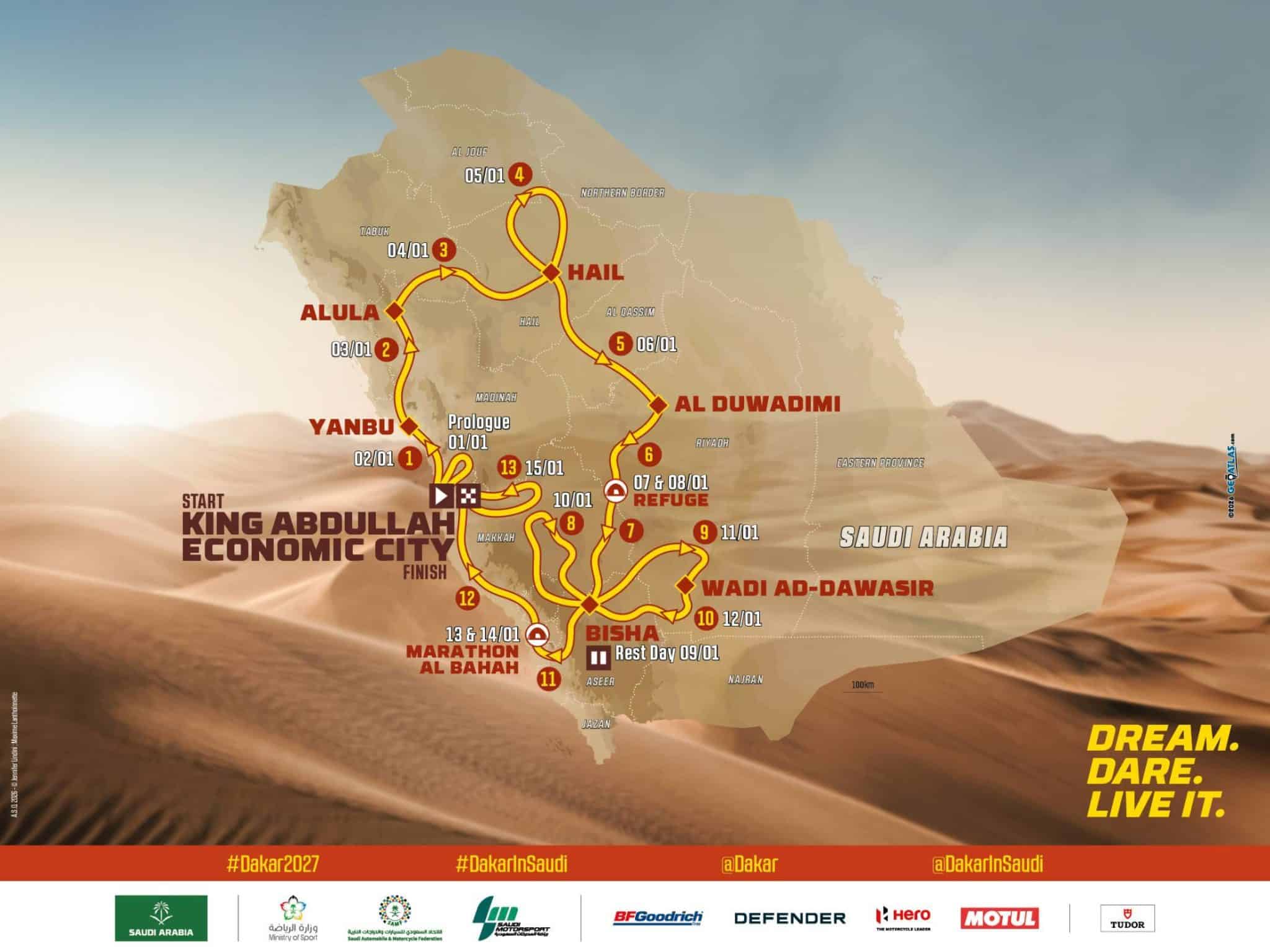 Lire la suite à propos de l’article Dakar 2027 : parcours, étapes et kilométrage – Tout savoir sur la 49e édition