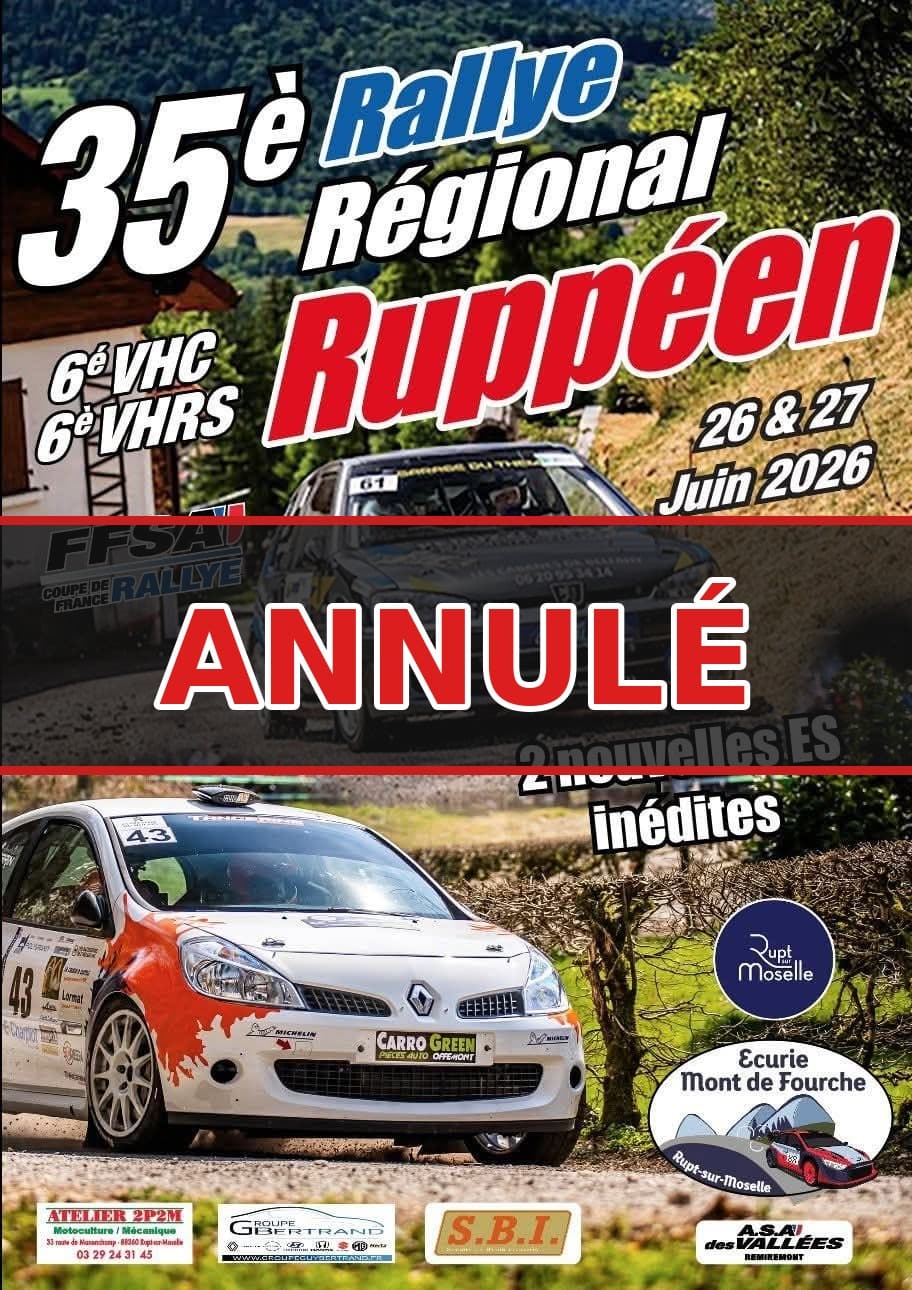 Lire la suite à propos de l’article Rallye Ruppéen 2026 : l&rsquo;épreuve annulée en raison des conditions météo