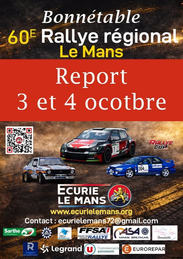 Lire la suite à propos de l’article Rallye Le Mans 2026 : reporté aux 3 et 4 octobre