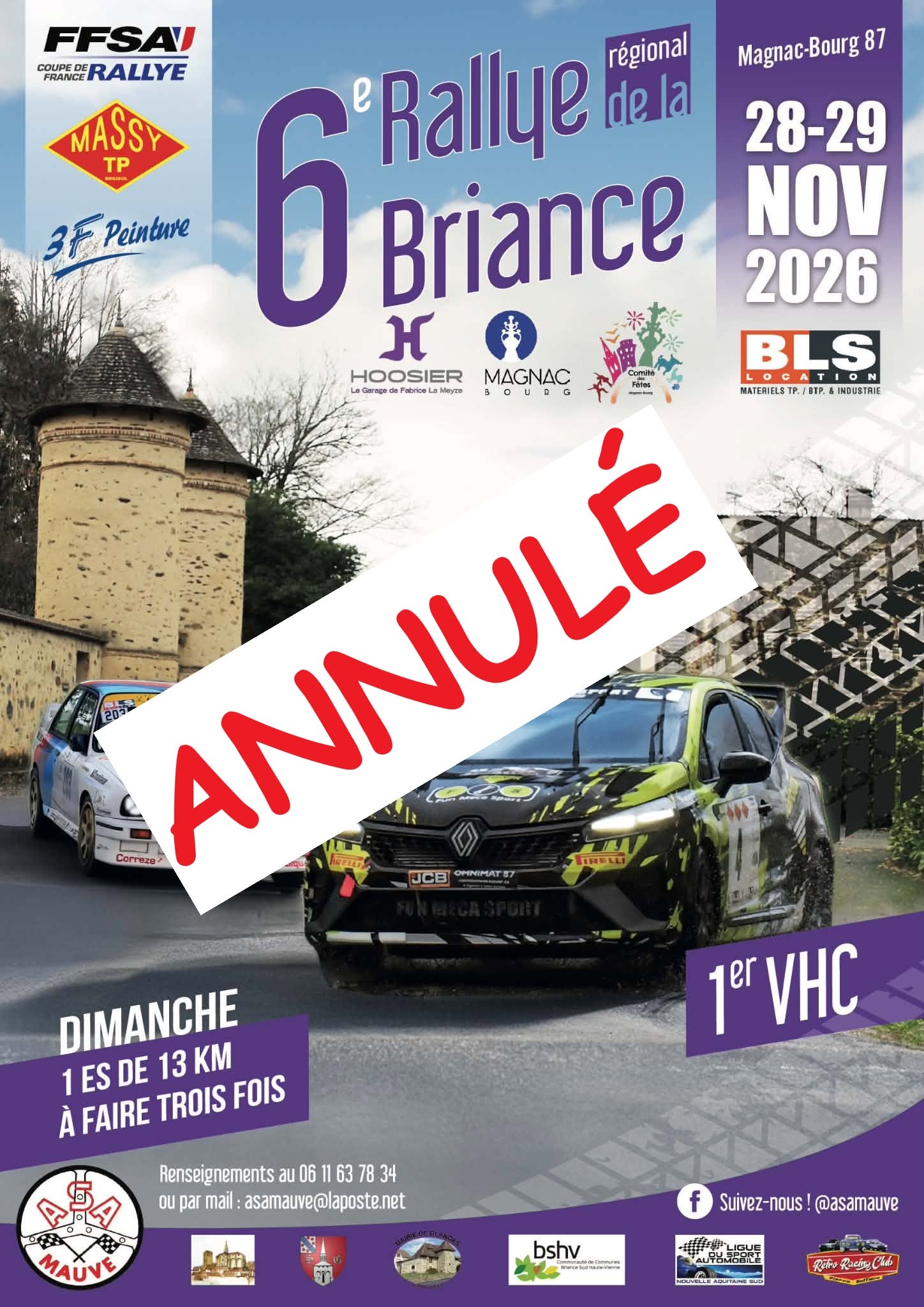 Lire la suite à propos de l’article Le Rallye de La Briance 2026 est annulé